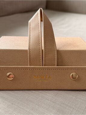 Sancia Beige Travel Jewelry Case with Gold Accents
